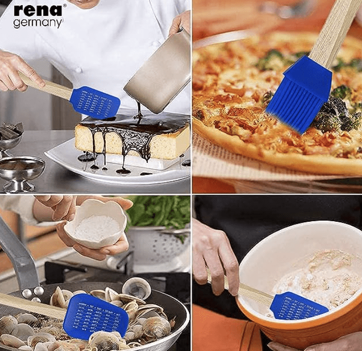 Rena Germany Silicone Spatula Set with Wooden Handle - Baking Set/Tools for Kitchen & Household - Baking/Mixing/Spreading Spoon & Brushes