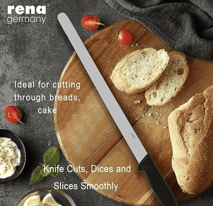 rena germany - Bread Knife - Bread Slicing Knife - Stainless Steel Blade - Shawarma Knife - Plastic Handle - 340 mm Plain Knife