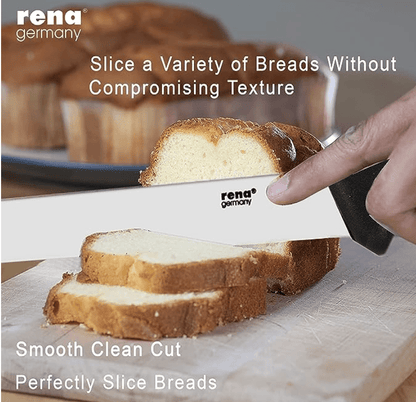 rena germany - Bread Knife - Bread Slicing Knife - Stainless Steel Blade - Shawarma Knife - Plastic Handle - 340 mm Plain Knife