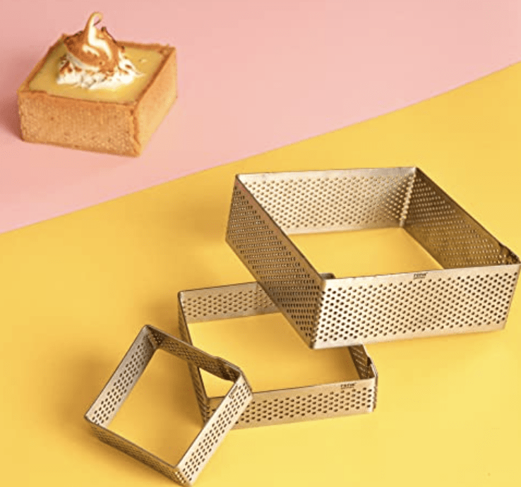 Rena Germany - Perforated Tart Ring - Tart Ring for Baking - Square Tart Mould - Cake Mousse Ring Mold - 3 Pieces Set (150x35 mm)
