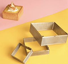Rena Germany - Perforated Tart Ring - Tart Ring for Baking - Square Tart Mould - Cake Mousse Ring Mold - 3 Pieces Set (150x35 mm)-3