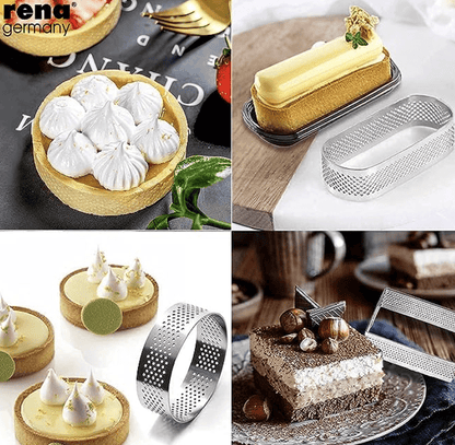 Rena Germany - Perforated Tart Ring - Tart Ring for Baking - Square Tart Mould - Cake Mousse Ring Mold - 3 Pieces Set (150x35 mm)