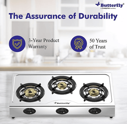 Butterfly Bolt 3B Stainless Steel LPG Gas Stove, Silver