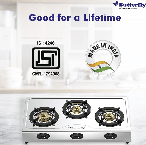 Butterfly Bolt 3B Stainless Steel LPG Gas Stove, Silver