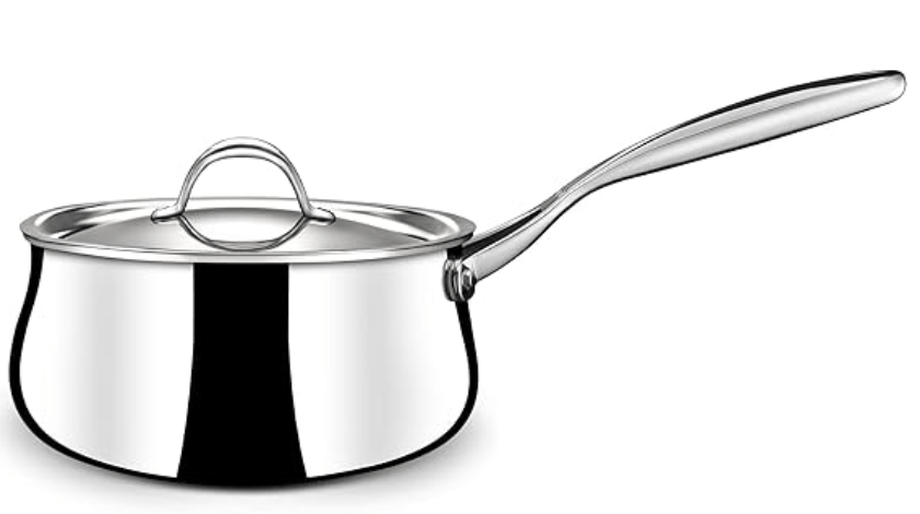 Stahl Stainless Steel Tea Pan | Triply Saucepan with Lid | Milk Pan 2.4 L | Gas & Induction Base Belly Sauce Pan | Artisan 4278, Dia 18 cm