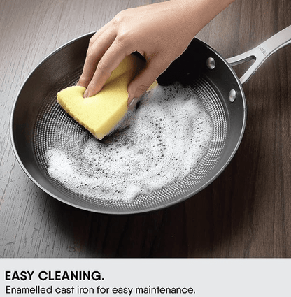 Stahl Cast Iron Pan / Skillet Without Lid I Enameled Cast Iron Frypan I Lightweight Rust Free Iron Frying Pan I Gas, Induction & Oven friendly I Stick Resistant Fry Pan I Iron Cookware Blacksmith Hybrid 8420, Dia 20cm, 0.8 Litres