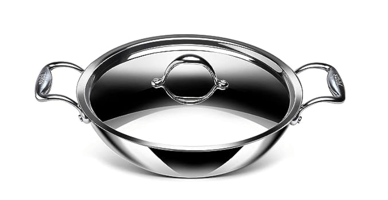 Stahl Triply Stainless Steel Kadai with Lid | Stainless Steel Cookware Tri Ply Kadhai | Gas & Induction Base | Artisan 4320, Dia 20 cm, 1.6 L (Serves 3-4 People)