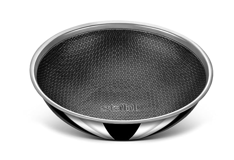 Stahl Triply Stainless Steel Non Stick Tasla with Lid | Triply Stainless Steel Cookware | Tri Ply Tasla Kadai with Induction Base | Hybrid 6662, Dia 22cm, 2L (Serves 3-4 People)