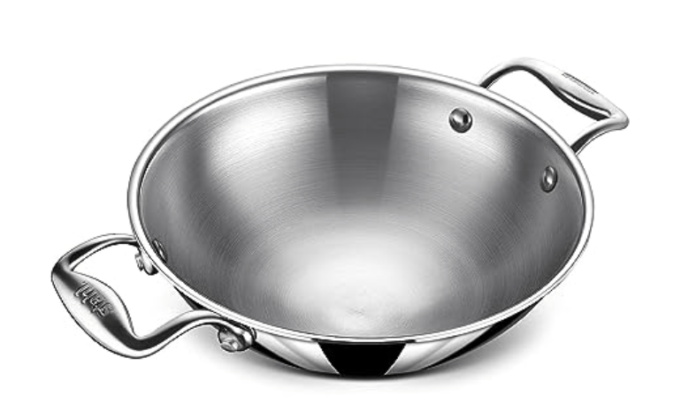 Stahl Triply Stainless Steel Kadai with Lid I Stainless Steel Cookware Tri Ply Deep Kadhai I Deep Frying Pan with Round Bottom I Artisan 4750, Dia 20 cm, 1.8 L (Serves 3-4 People)-2