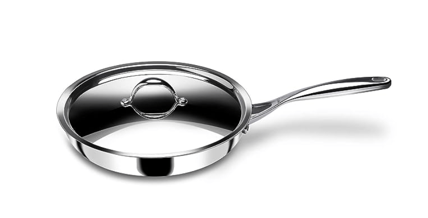 Stahl Triply Stainless Steel Non Stick Pan | Stainless Steel Frying Pan with Lid | Fry Pan with Induction Base|Scratch Resistant Non Stick Pan | Hybrid 6420, Dia 20 cm, 1.3L