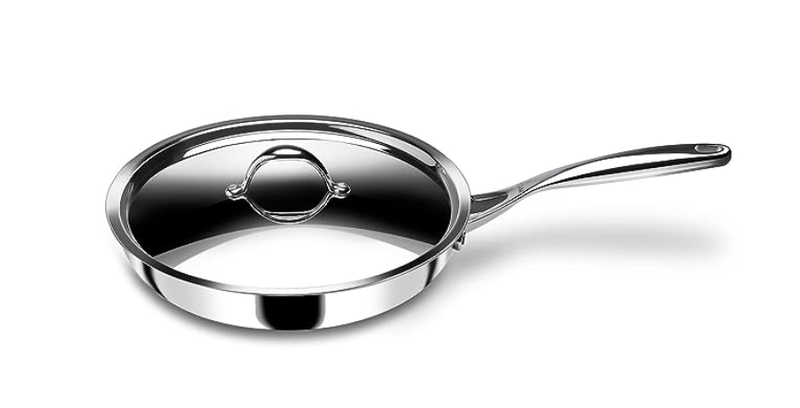 Stahl Triply Stainless Steel Non Stick Pan | Stainless Steel Frying Pan with Lid | Fry Pan with Induction Base|Scratch Resistant Non Stick Pan | Hybrid 6420, Dia 20 cm, 1.3L-1