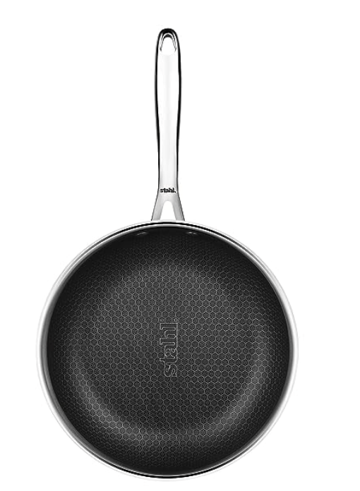 Stahl Triply Stainless Steel Non Stick Pan | Stainless Steel Frying Pan with Lid | Fry Pan with Induction Base|Scratch Resistant Non Stick Pan | Hybrid 6420, Dia 20 cm, 1.3L-2