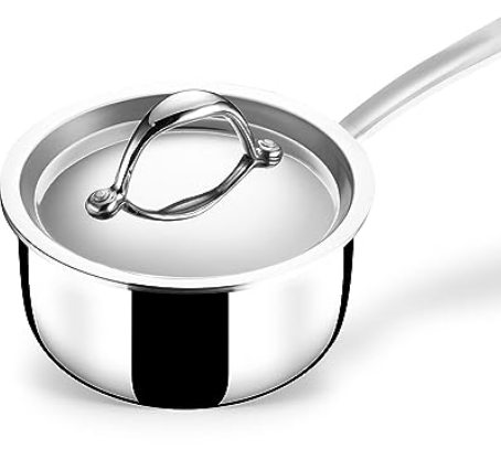 Stahl Stainless Steel Tea Pan | Triply Saucepan with Lid | Milk Pan 1L | Gas & Induction Base Sauce Pan | Artisan 4214, Dia 14cm