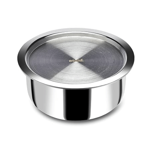 Stahl Triply Stainless Steel Tope with Lid I Stainless Steel Patila I Induction Base Tri Ply Tope 2.1 Litre I Artisan 4518, Dia 18 cm