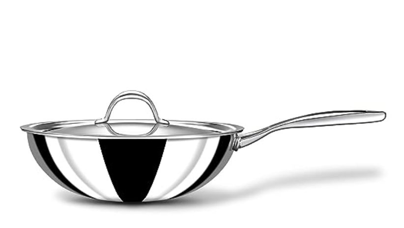 Stahl Triply Stainless Steel Wok with Lid I Tri Ply Deep Steel Kadai I Deep Fry Pan with Induction Base I Artisan 4722, Dia 22cm, 2 L (Serves 3-4 People)