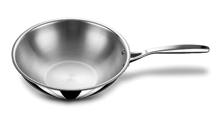 Stahl Triply Stainless Steel Wok with Lid I Tri Ply Deep Steel Kadai I Deep Fry Pan with Induction Base I Artisan 4722, Dia 22cm, 2 L (Serves 3-4 People)