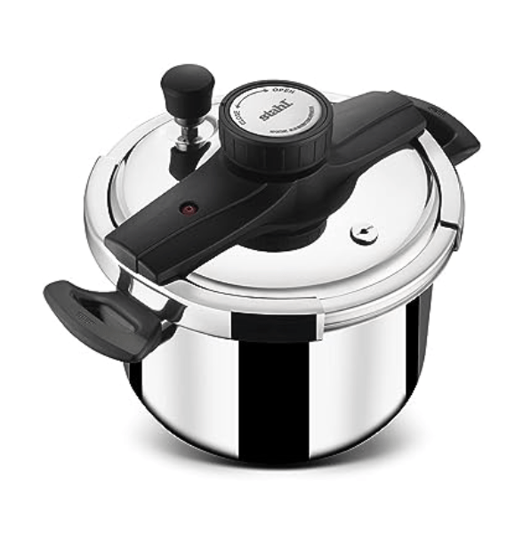 Stahl Triply Stainless Steel Pressure Cooker 5 Litres With Outer Lid | Triply Cooker With Glass & Steel Lid | Steel Cooker with Induction Base | Versatil Cooker 9415