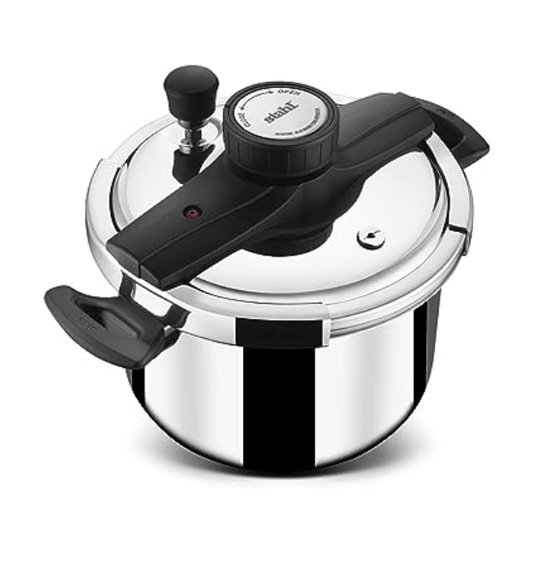 Stahl Triply Stainless Steel Pressure Cooker 5 Litres With Outer Lid | Triply Cooker With Glass & Steel Lid | Steel Cooker with Induction Base | Versatil Cooker 9415