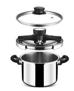 Stahl Triply Stainless Steel Pressure Cooker 5 Litres With Outer Lid | Triply Cooker With Glass & Steel Lid | Steel Cooker with Induction Base | Versatil Cooker 9415-2