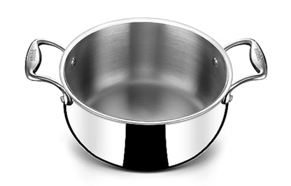 Stahl Triply Stainless Steel Sauce Pot with Lid | Stainless Steel Belly Casserole | Tri Ply Biryani Pot with Induction Base | Artisan 4182, Dia 22 cm, 4.3 L