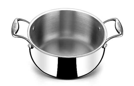 Stahl Triply Stainless Steel Sauce Pot with Lid | Stainless Steel Belly Casserole | Tri Ply Biryani Pot with Induction Base | Artisan 4182, Dia 22 cm, 4.3 L