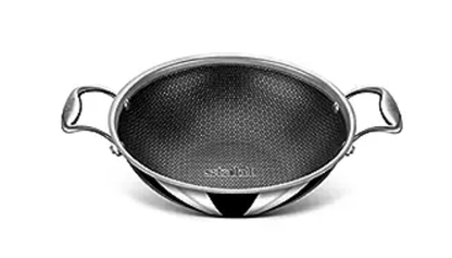 Stahl Triply Non Stick Kadai with Lid | Stainless Steel Kadai with Induction Base | Tri Ply Kadhai Scratch Resistant | Hybrid 6324, Dia 24cm, 2.4L (Serves 4-5 People)
