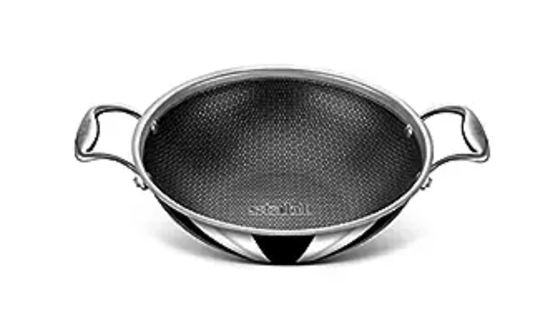 Stahl Triply Non Stick Kadai with Lid | Stainless Steel Kadai with Induction Base | Tri Ply Kadhai Scratch Resistant | Hybrid 6324, Dia 24cm, 2.4L (Serves 4-5 People)-2