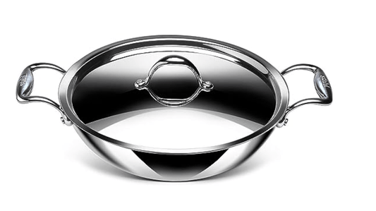 Stahl Triply Non Stick Kadai with Lid | Stainless Steel Kadai with Induction Base | Tri Ply Kadhai Scratch Resistant | Hybrid 6324, Dia 24cm, 2.4L (Serves 4-5 People)