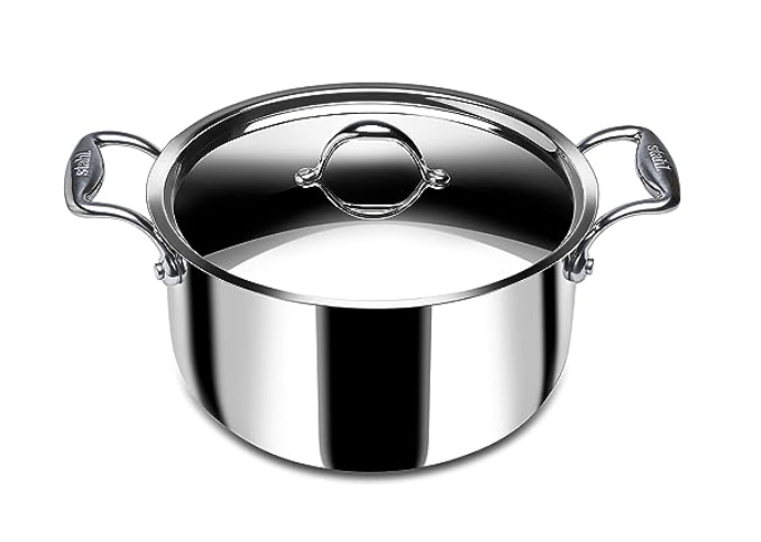 Stahl Triply Stainless Steel Sauce Pot with Lid | Stainless Steel Casserole | Tri Ply Biryani Pot with Induction Base | Artisan 4128, Dia 28 cm, 7.2 L