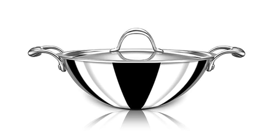 Stahl Triply Stainless Steel Kadai with Lid I Stainless Steel Cookware Tri Ply Deep Kadhai I Deep Frying Pan with Round Bottom I Artisan 4754, Dia 24 cm, 2.6 L (Serves 4-5 People)