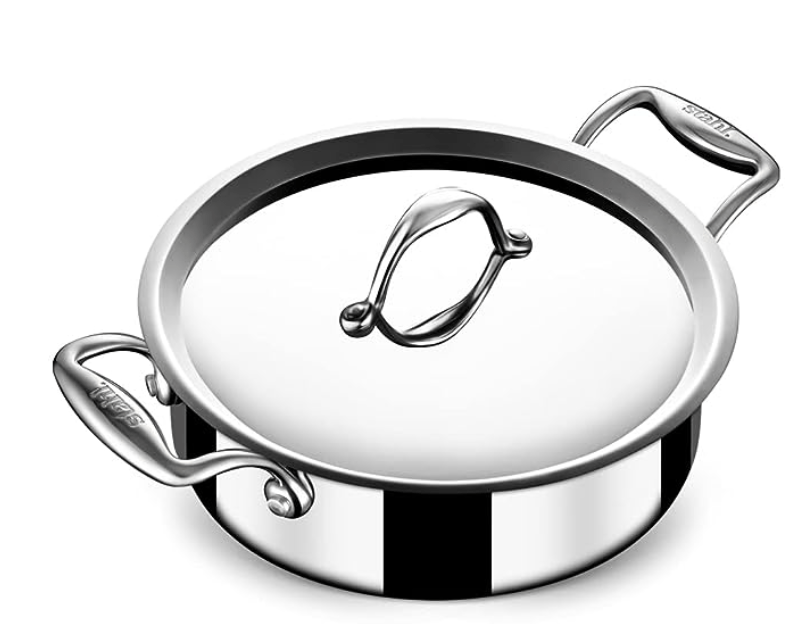 Stahl Triply Stainless Steel Casserole with Lid I Triply Stainless Steel Sauce Pot I Cook & Serve Induction Pan I Artisan 4820, Dia 20 cm, 2.2L
