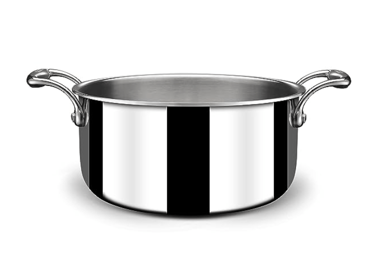 Stahl Triply Stainless Steel Sauce Pot with Lid | Stainless Steel Casserole | Tri Ply Biryani Pot with Induction Base | Artisan 4118, Dia 18 cm, 2 L