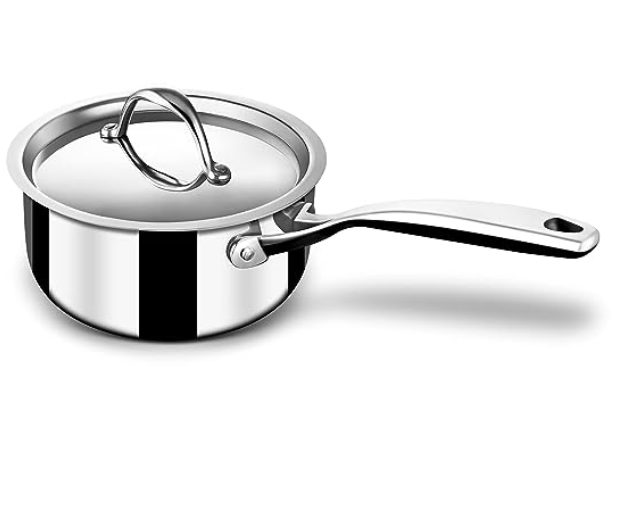 Stahl Stainless Steel Tea Pan | Triply Saucepan with Lid | Milk Pan 2 L | Gas & Induction Base Sauce Pan | Artisan 4218, Dia 18 cm