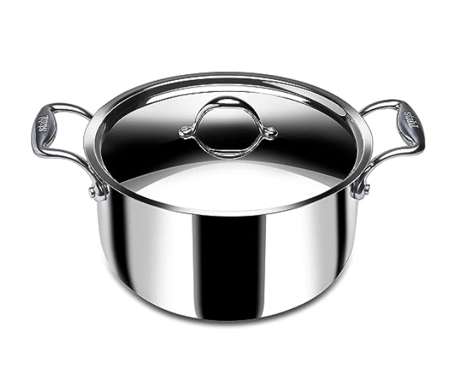 Stahl Triply Stainless Steel Sauce Pot with Lid | Stainless Steel Casserole | Tri Ply Biryani Pot with Induction Base | Artisan 4124, Dia 24 cm, 5.1 L