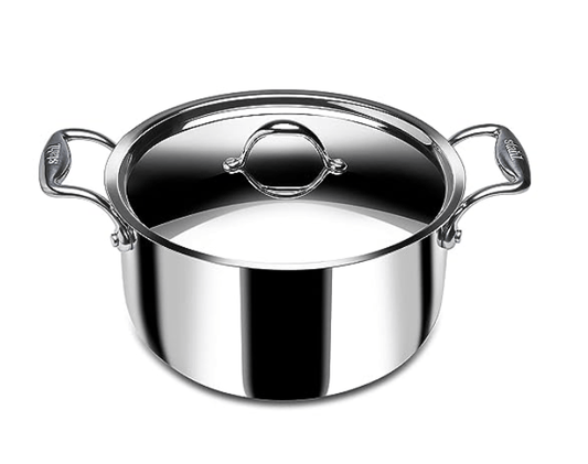 Stahl Triply Stainless Steel Sauce Pot with Lid | Stainless Steel Casserole | Tri Ply Biryani Pot with Induction Base | Artisan 4124, Dia 24 cm, 5.1 L
