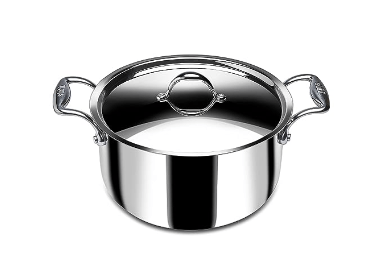Stahl Triply Stainless Steel Sauce Pot with Lid | Stainless Steel Casserole | Tri Ply Biryani Pot with Induction Base | Artisan 4122, Dia 22 cm, 3.8 L