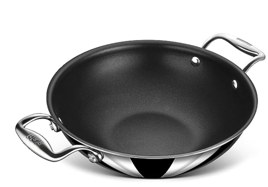 Stahl Triply Stainless Steel Artisan Nevrstick Kadhai with Lid, 5322,22 cm, 2.0 Liters