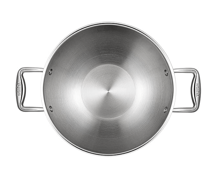 Stahl Triply Stainless Steel Artisan Kadhai with Lid, 4318, 18cm, 1.2 Liters