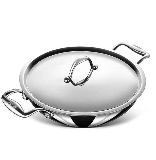 Stahl Triply Stainless Steel Artisan Kadhai with Lid, 4318, 18cm, 1.2 Liters