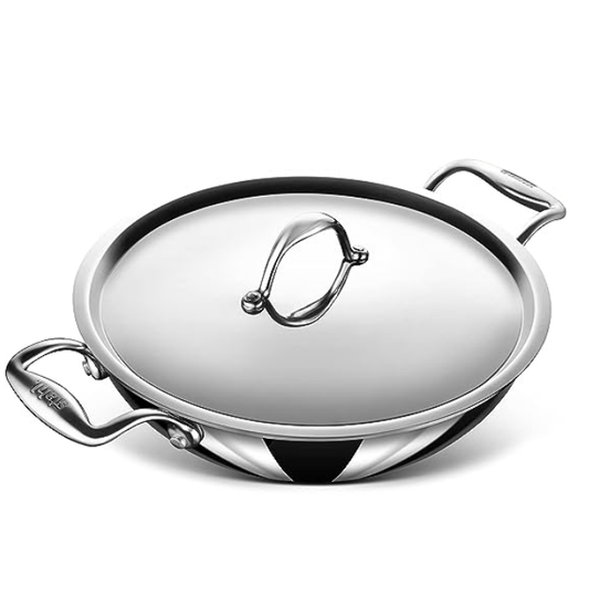 Stahl Triply Stainless Steel Artisan Kadhai with Lid, 4318, 18cm, 1.2 Liters