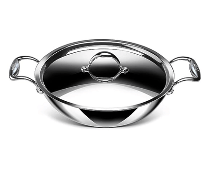 Stahl Triply Stainless Steel Artisan Kadhai with Lid, 4324, 24cm, 2.4 Liters