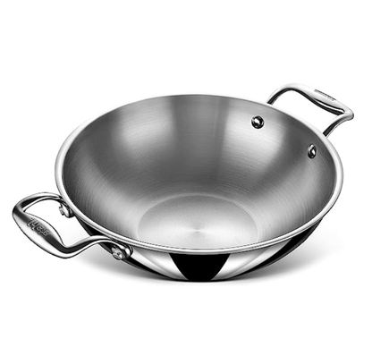 Stahl Triply Stainless Steel Artisan Kadhai with Lid, 4324, 24cm, 2.4 Liters