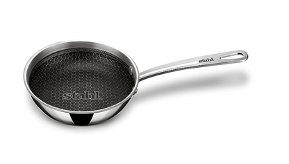 Stahl Triply Stainless Steel Non Stick Pan | Stainless Steel Frying Pan Without Lid | Fry Pan with Induction Base|Scratch Resistant Non Stick Pan | Hybrid 6438, Dia 18 cm, 0.9L