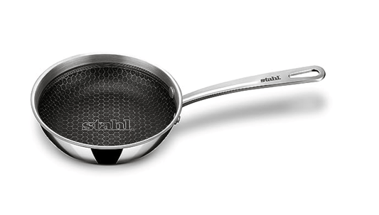 Stahl Triply Stainless Steel Non Stick Pan | Stainless Steel Frying Pan Without Lid | Fry Pan with Induction Base|Scratch Resistant Non Stick Pan | Hybrid 6438, Dia 18 cm, 0.9L