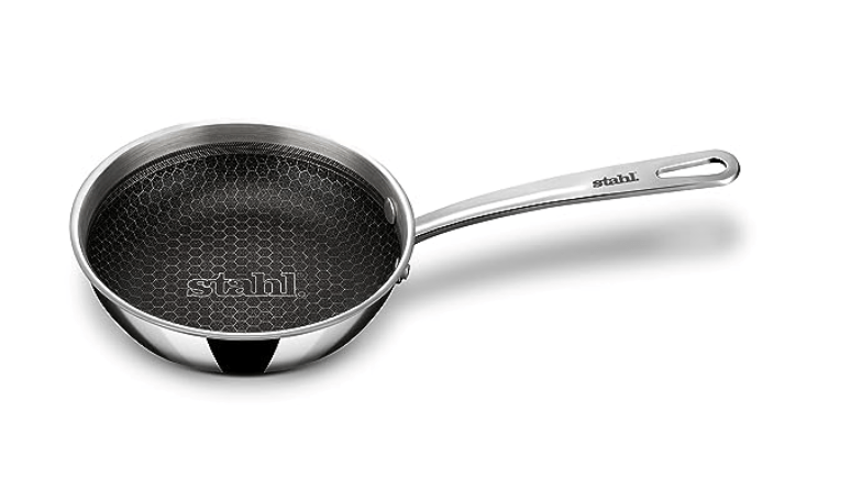 Stahl Triply Stainless Steel Non Stick Pan | Stainless Steel Frying Pan Without Lid | Fry Pan with Induction Base|Scratch Resistant Non Stick Pan | Hybrid 6438, Dia 18 cm, 0.9L-1