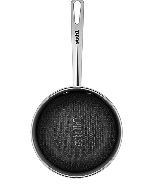 Stahl Triply Stainless Steel Non Stick Pan | Stainless Steel Frying Pan Without Lid | Fry Pan with Induction Base|Scratch Resistant Non Stick Pan | Hybrid 6438, Dia 18 cm, 0.9L-2