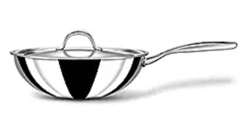 Stahl Triply Stainless Steel Wok with Lid I Tri Ply Deep Steel Kadai I Deep Fry Pan with Induction Base I Artisan 4724, Dia 24cm, 2.4 L (Serves 4-5 People)