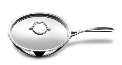 Stahl Triply Stainless Steel Wok with Lid I Tri Ply Deep Steel Kadai I Deep Fry Pan with Induction Base I Artisan 4724, Dia 24cm, 2.4 L (Serves 4-5 People)