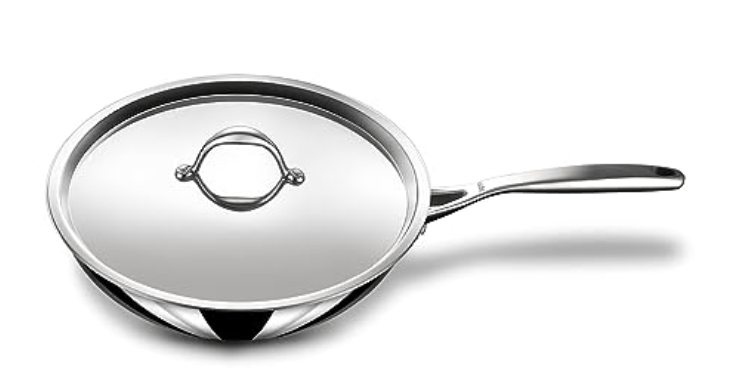 Stahl Triply Stainless Steel Wok with Lid I Tri Ply Deep Steel Kadai I Deep Fry Pan with Induction Base I Artisan 4724, Dia 24cm, 2.4 L (Serves 4-5 People)