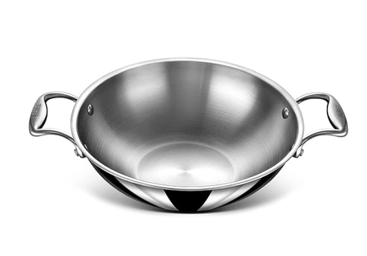 Stahl Triply Stainless Steel Artisan Kadhai with Lid, 4320, 20cm, 1.6 Liters